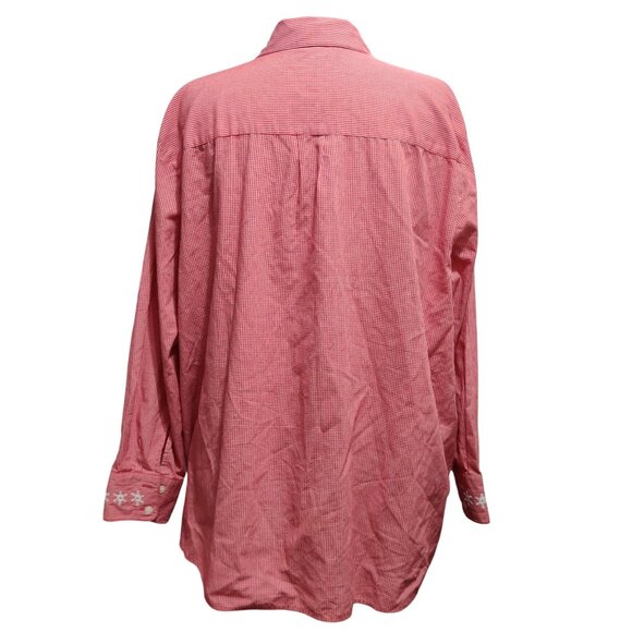 Karen Scott 2X Womens Shirt Plus Size Red Gingham Christmas Embroidered Vintage - Picture 5 of 12